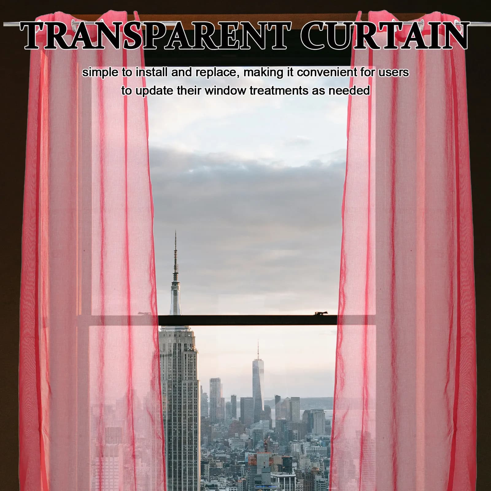 2Pcs Sheer Christmas Curtains Red Holiday Sheer Window Panels for Living Room Bedroom Kitchen Decor Bright Airy Lighting Festive