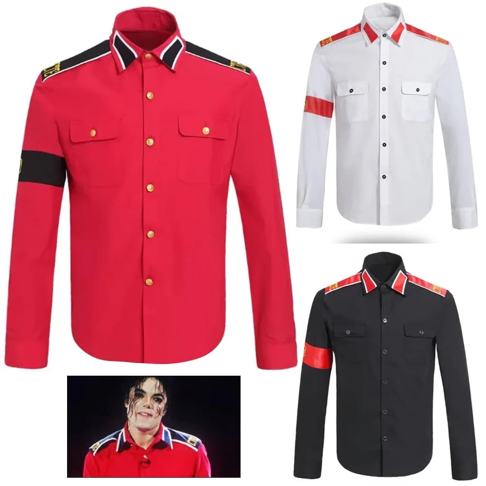 Camicia Militare Anti-Guerra di Michael Jackson, Camicia Vintage da Uomo con Bottoni e Spalline, Costume Iconico da Star del Pop per Cosplay