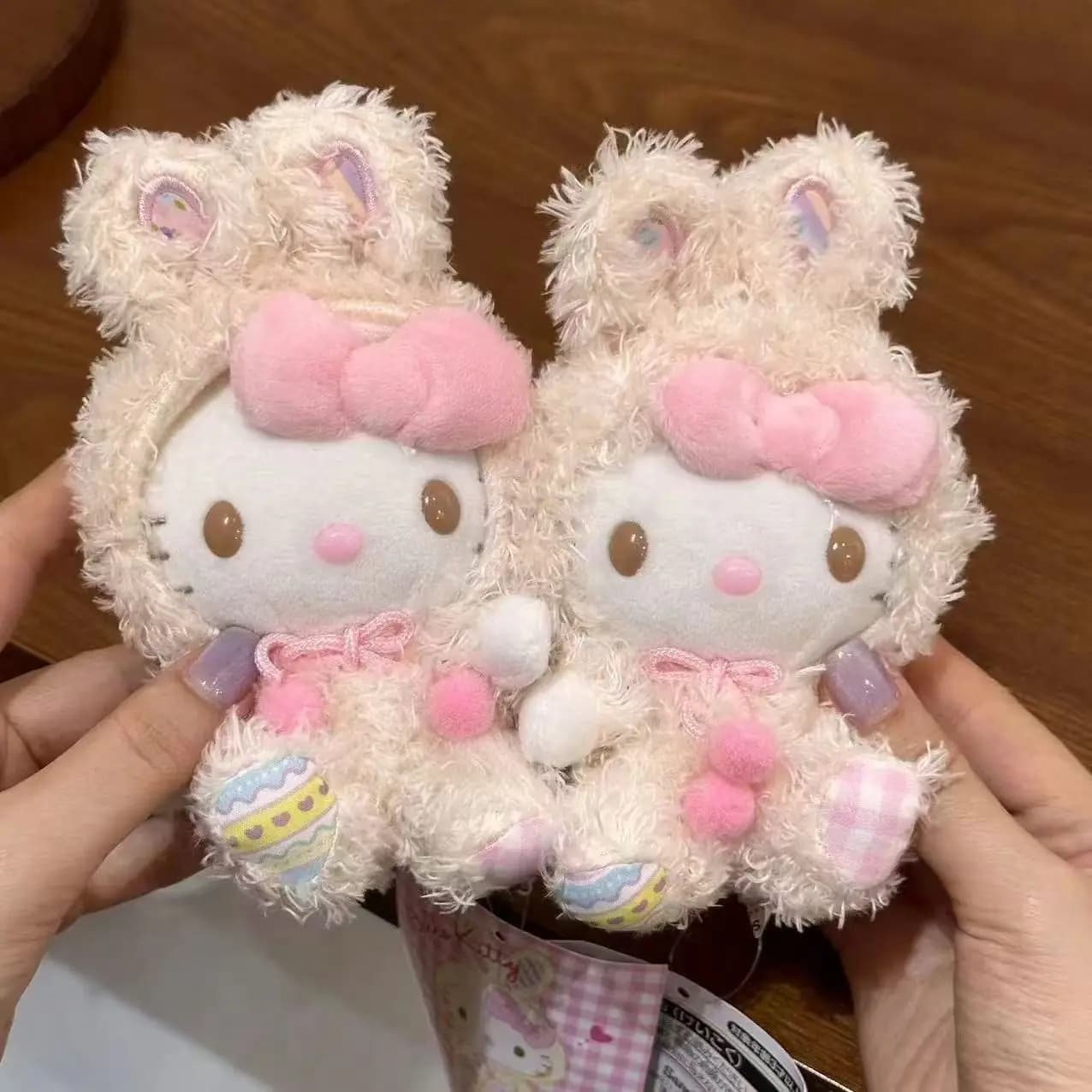 Portachiavi con bambola di peluche Sanrio Rabbit Ear Hello Kitty, dolce e carino, accessori per zaino, regali di compleanno per la fidanzata, migliori amiche