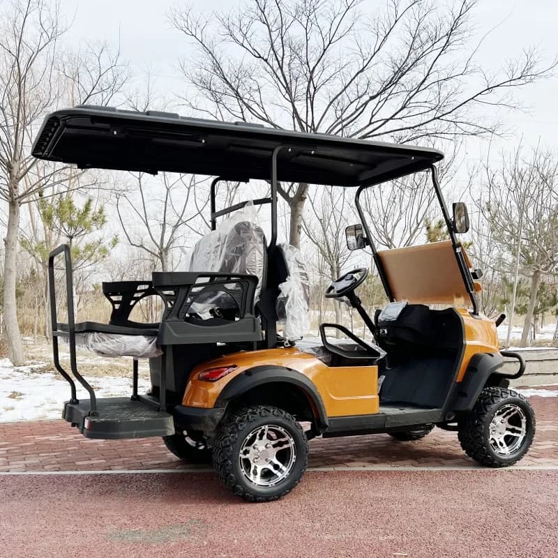 Carrello da Golf Elettrico 48/60V con Freni a Disco su 4 Ruote, Parcheggio Automatico su Mezza Pendenza, 2+2 Posti, Pannello Solare e Struttura a Doppio Braccio