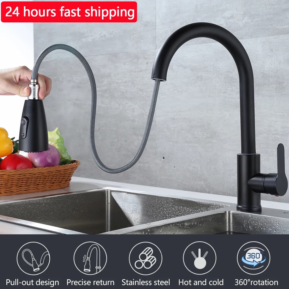 Rubinetto da cucina Rubinetto estraibile Spruzzatore a getto a 2 funzioni Maniglia singola Lavello da cucina in acciaio inossidabile 304 Rubinetti miscelatori pop acqua fredda