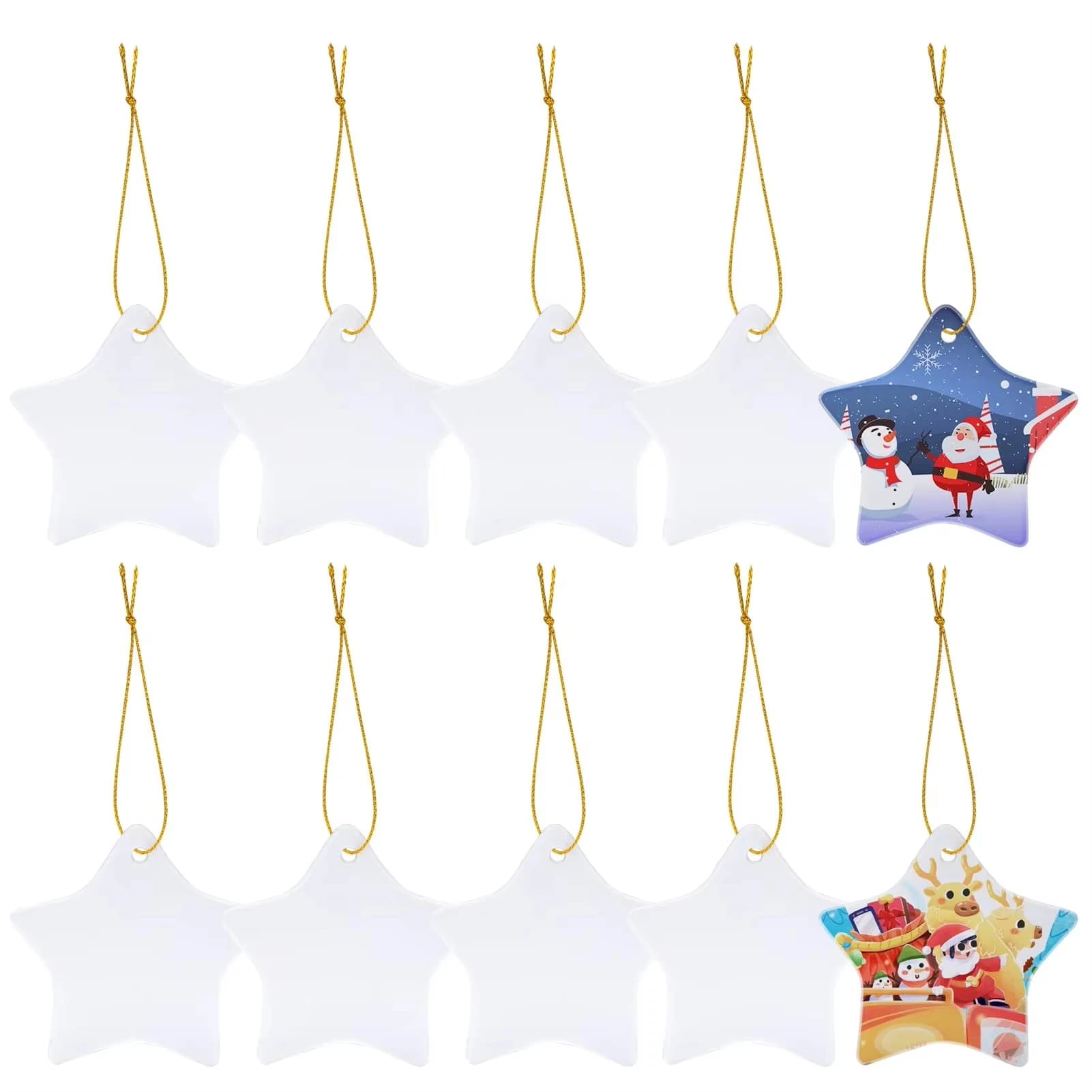 5pcs Sublimation Blanks Christmas Ornament Star Unfinished Ceramic Discs Ornaments DIY Crafts Hanging Xmas Home Decor