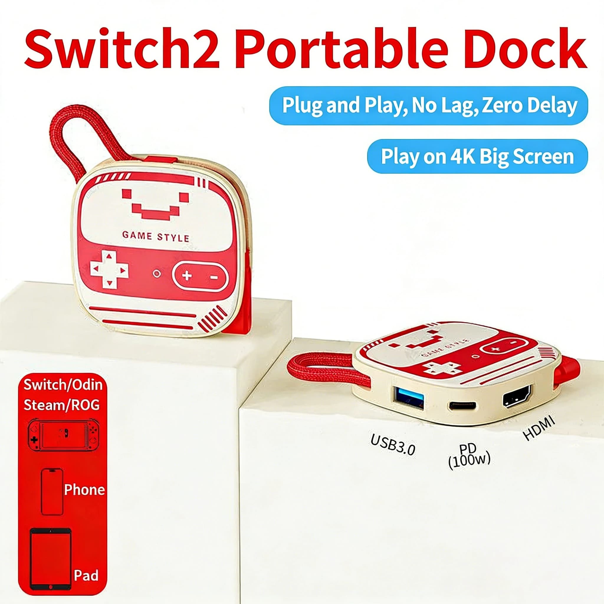 per Nintendo Switch 2 Docking station portatile 3 in 1 Espansione TV 4K di tipo C semplice Comodo HDTV, USB3.0 e PD per NS Switch2