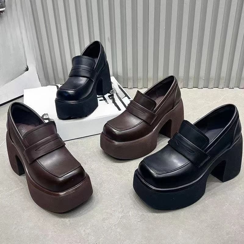 2026 Spring New Thick-soled Heightened British Style Thick Heel Slip-on Loafers