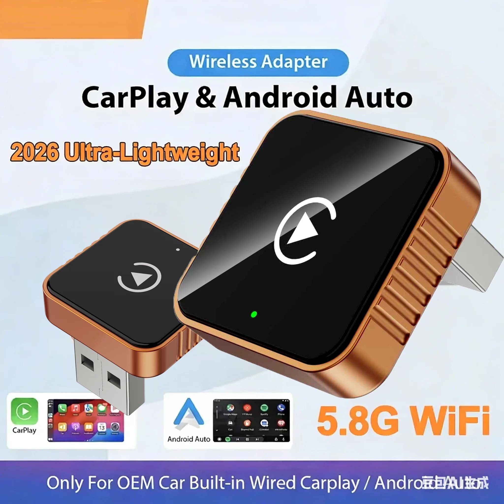 2026 NUOVO Adattatore 2-in-1 CarPlay e Android Auto da Cablato a Wireless, Gadget Auto Smart Box Plug and Play con Connessione Wi-Fi Veloce a 5GHz