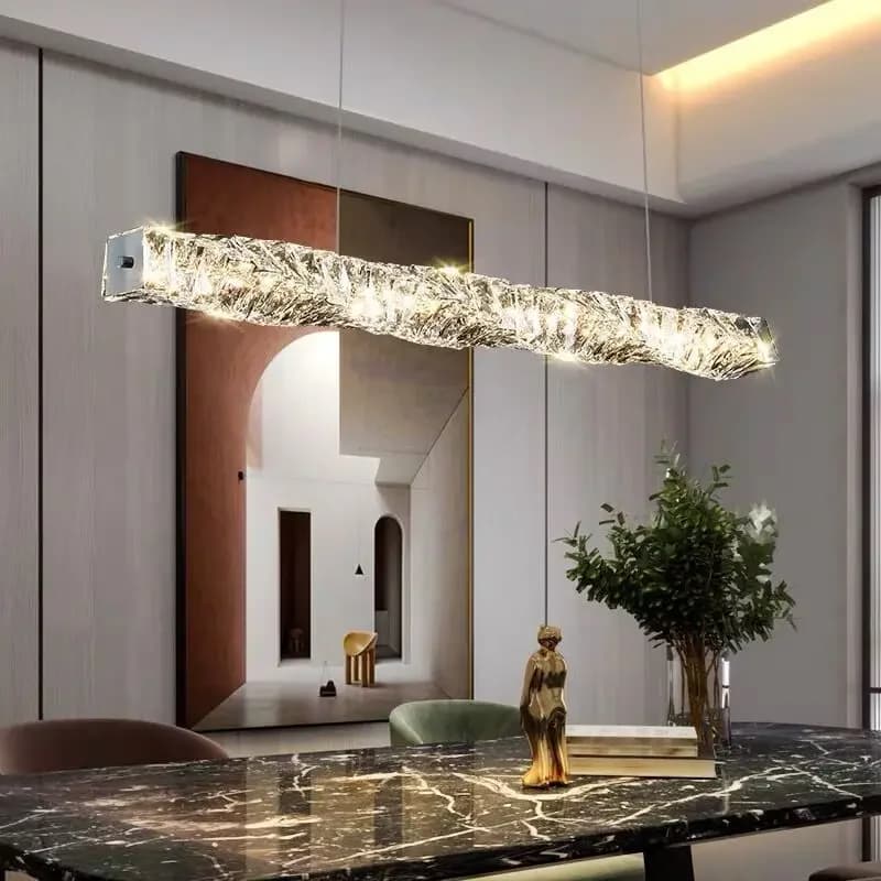 Lampada a sospensione moderna a LED in cristallo di lusso a striscia lunga lampada a sospensione in argento soggiorno sala da pranzo Hotel Villa lampadari illuminazione Decor