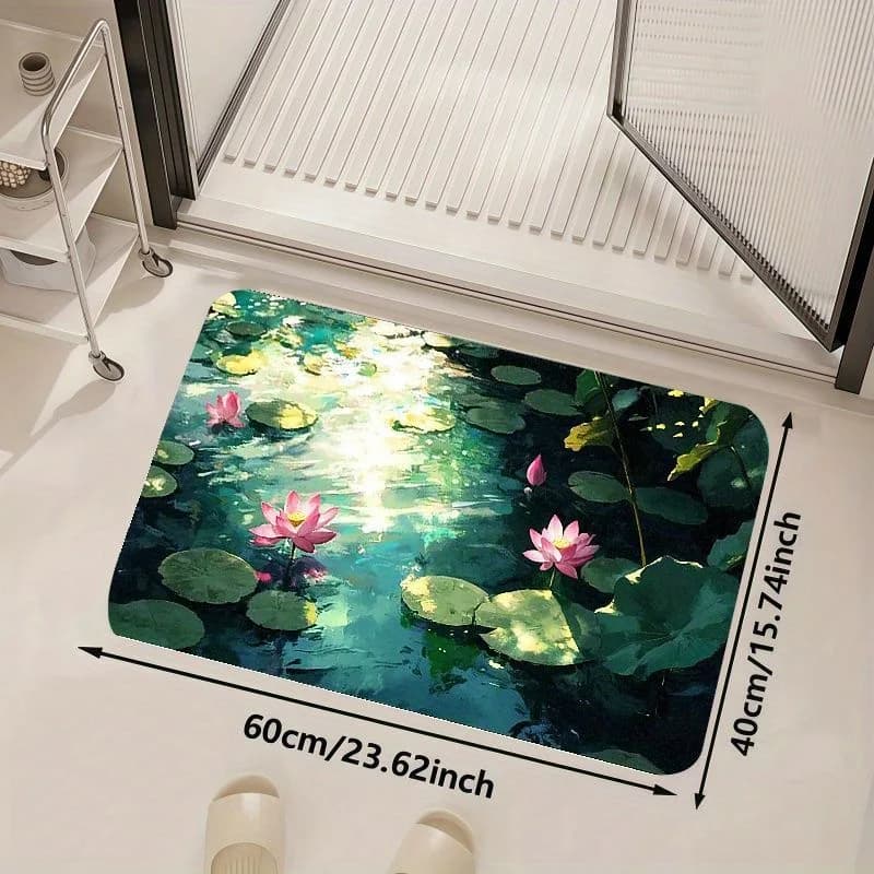 Rosa per Lotus Sunlit Stagno Scena d'acqua Stampa artistica Tappetino - 23,6"x35,8" Tappetino rettangolare lavabile in morbida poliestere lavabile in lavatrice per Liv
