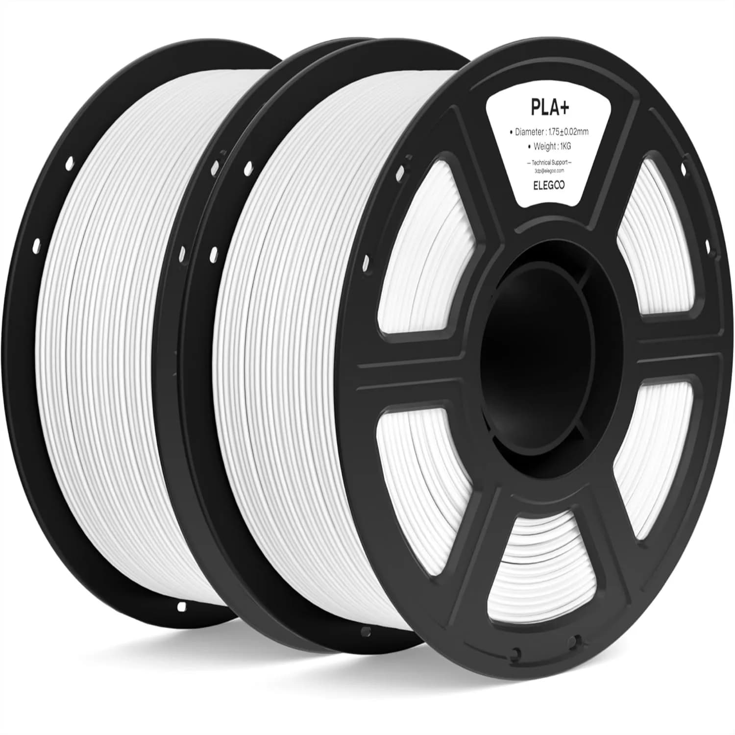 Filamento PLA+ 1.75mm Bianco 2KG, Alta Resistenza per Stampanti 3D, Precisione Dimensionale +/- 0.02mm, 2 Bobine da 1kg Ciascuna, Compatibile con la Maggior Parte dei Modelli
