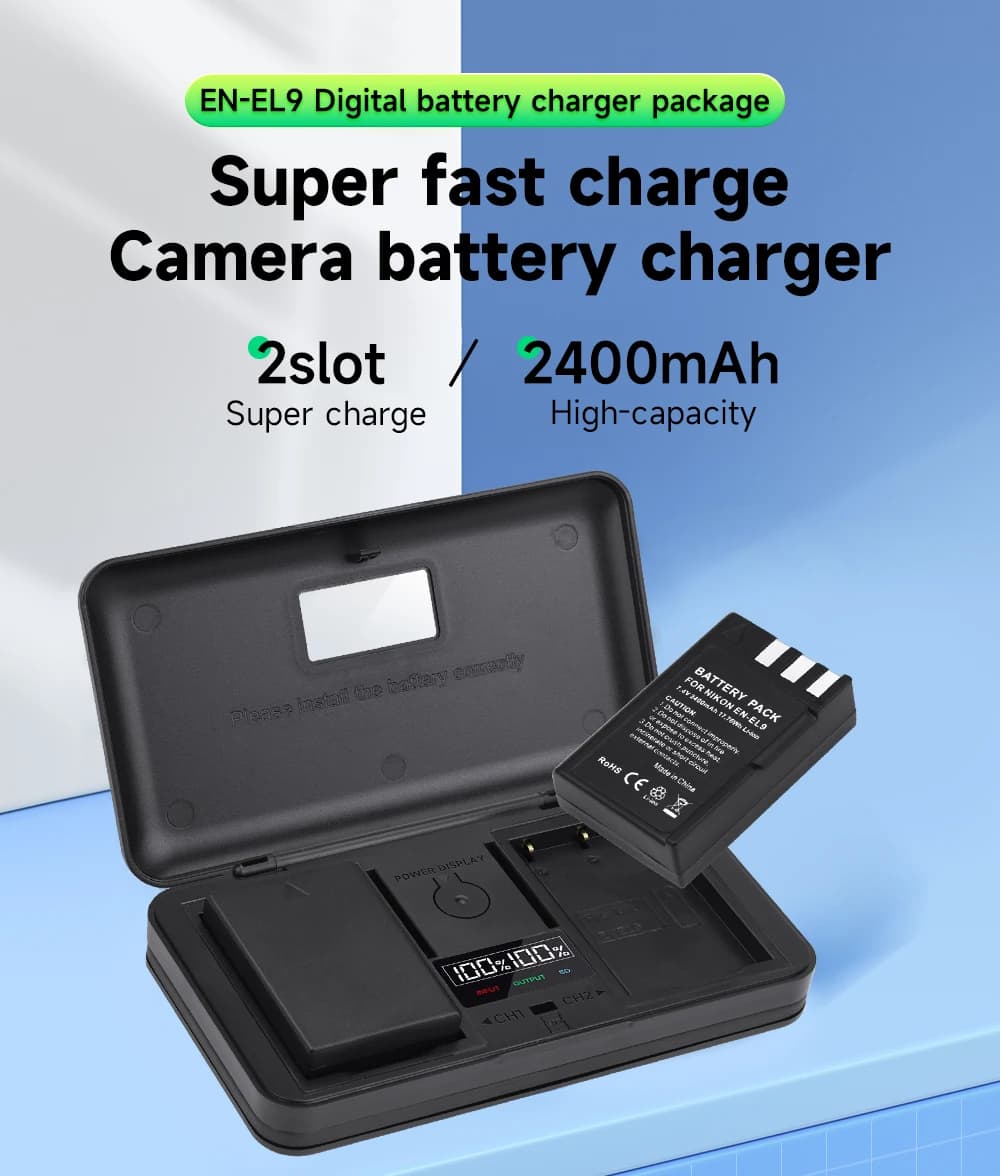 PALO EN EL9 EN EL9A EN-EL9 EL9A ENEL9 2400mAh batteria per fotocamera digitale + caricabatterie LCD per Nikon MH-23 D40 D40X D60 D3000 D5000