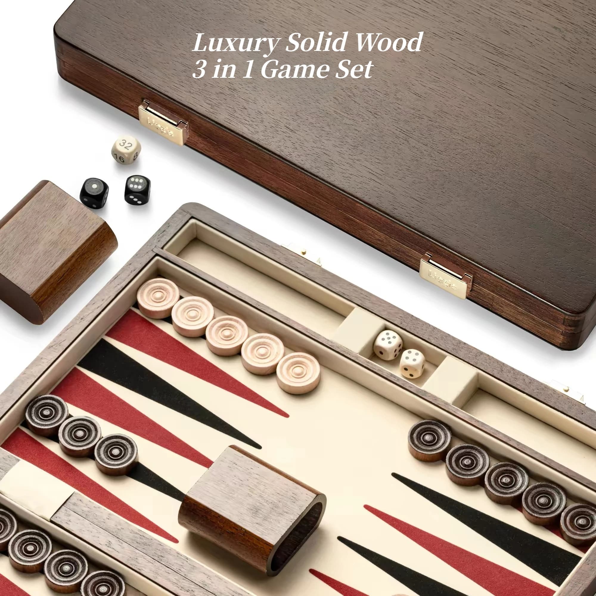 Premium Foldable Solid Wood Backgammon Board Set Multi Functional Portable Strategy Tabletop Board for Adults Family Leisure