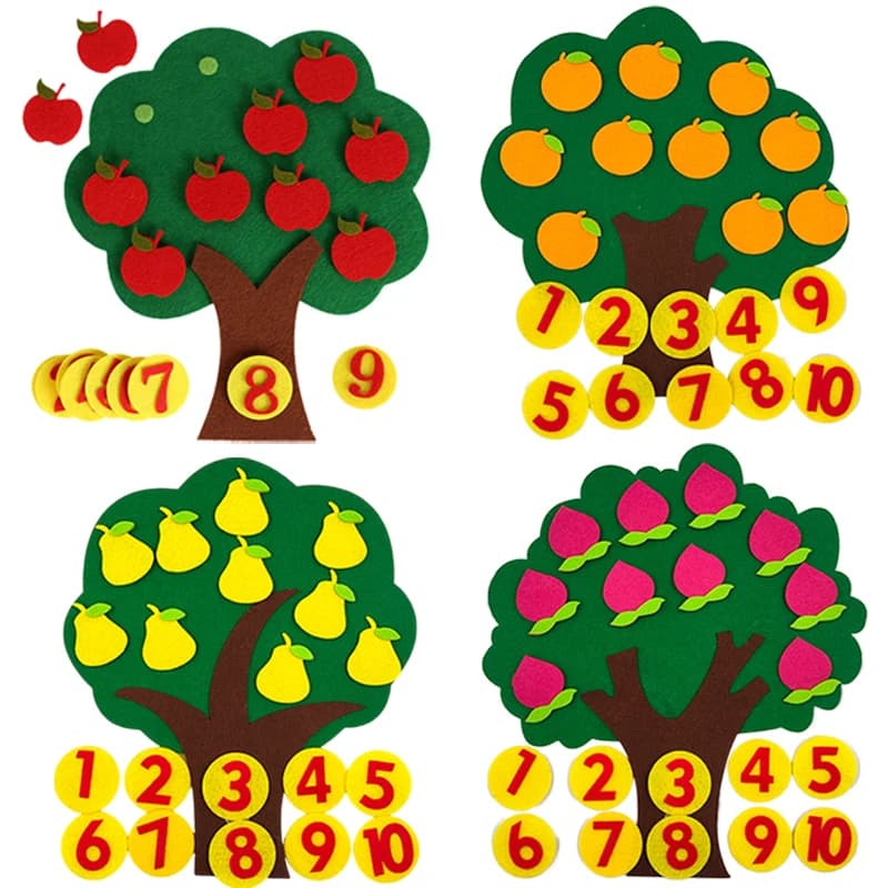 Albero da frutto Giocattoli digitali Puzzle per bambini Feltro non tessuto Montessori Prima infanzia Giocattolo di interazione genitore-figlio per bambini TMZ