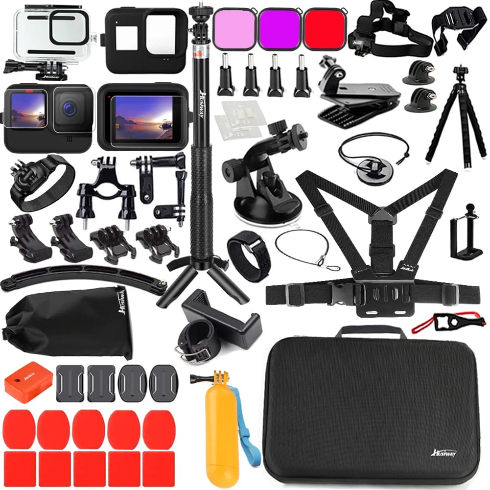 BoBidee per Gopro Hero 13 12 11 10 9 Kit di accessori Custodia impermeabile Treppiede Monopiede Supporto per Go Pro Accessorio nero