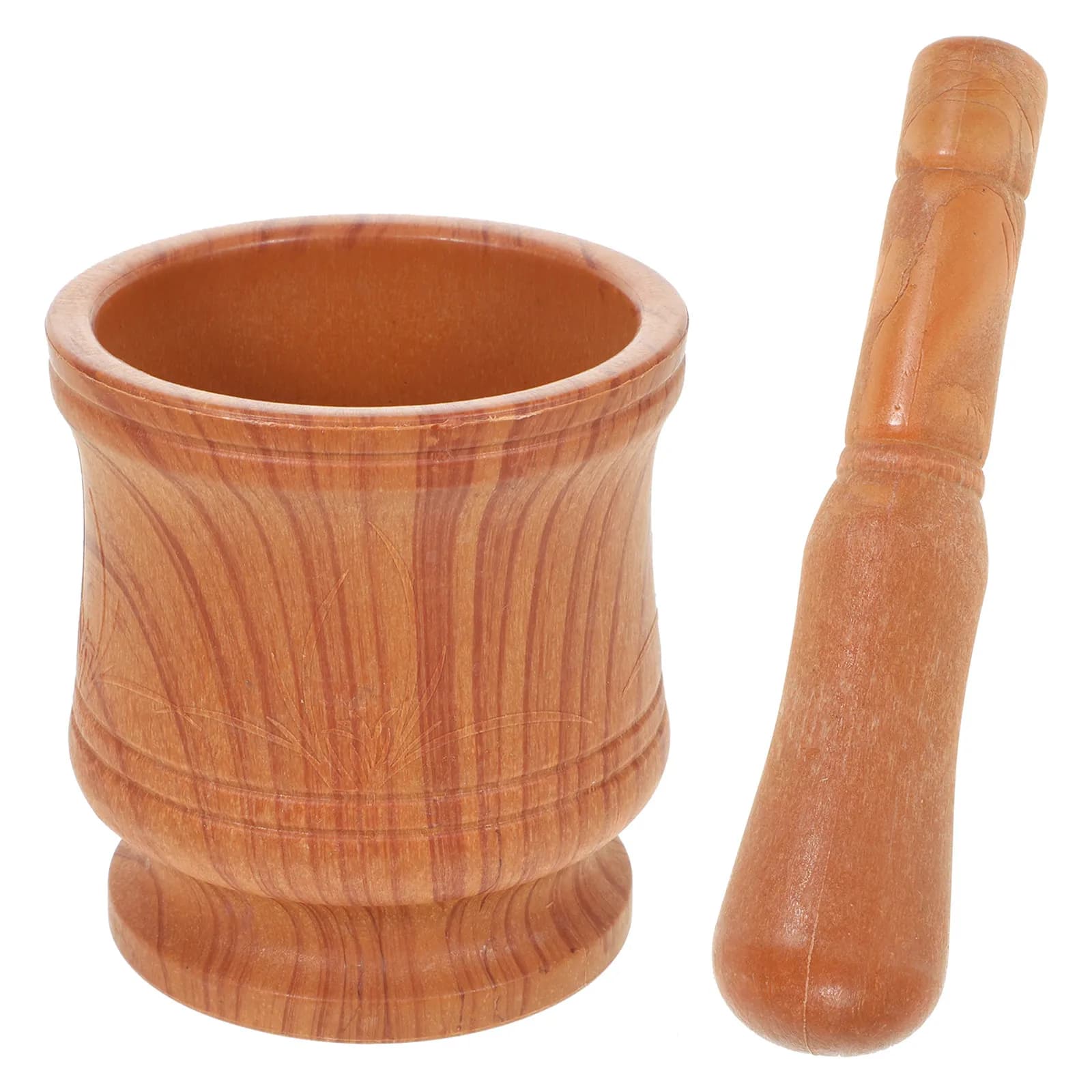 Set Premium di Mortaio e Pestello in PP per Macinare Spezie, Aglio, Erbe, Peperoncino, Utensile da Cucina con Base Antiscivolo in Legno