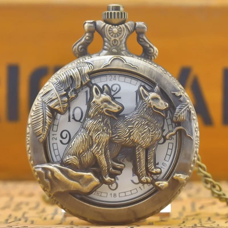 Steampunk vintage bronzo ritaglio animale lupo orologio da tasca al quarzo collana pendente orologio catena uomo donna catena regalo