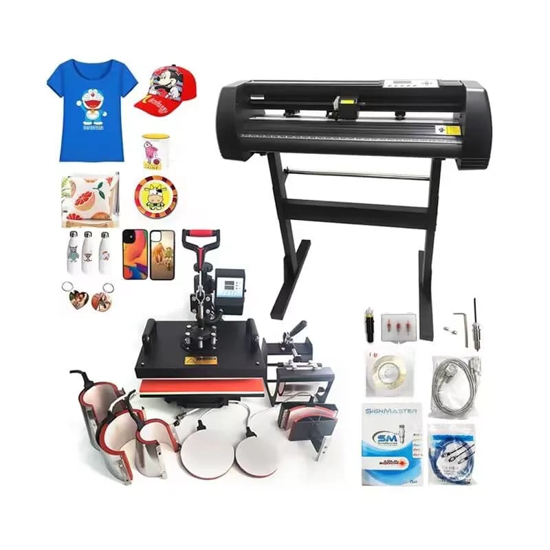 Vinyl plotter cutter and 8-in-1 t-shirt press hot press