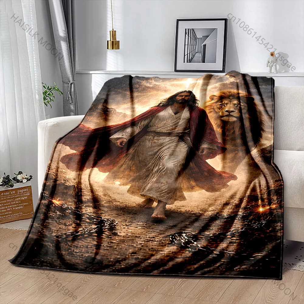 Coperta con stampa di leone e persona in tunica rossa, calda, morbida e soffice, per bambini e adulti, per divano, letto, viaggi, campeggio, camper.