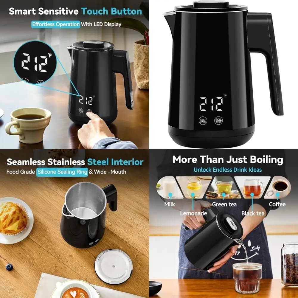 Bollitore Elettrico in Acciaio Inox da 800W 850ml con 5 Impostazioni di Temperatura, Spegnimento Automatico per Tè e Caffè