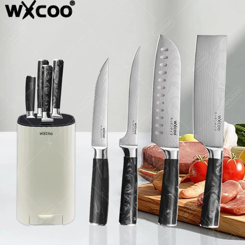 Damascus Professional Laser Kitchen Knives Meat Mannaia Chef Knife to bone Vegetable Knife to slice fruit with support