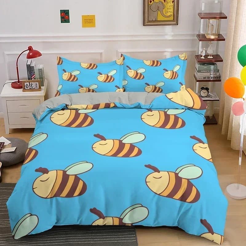 3 pezzi simpatico cartone animato ape set biancheria da letto king queen dolce copripiumino set miele bambini ragazzi ragazza primavera insetto copripiumino in poliestere