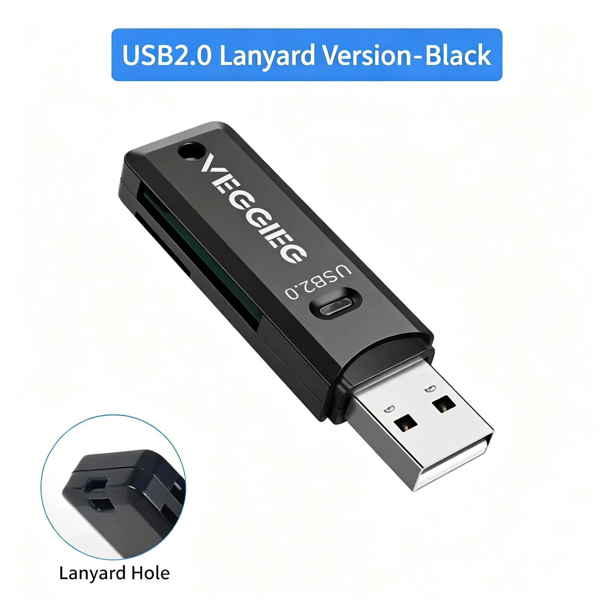 USB 2.0 Card Reader 2‑in‑1 TF SD Memory Card Reader Adapter With Lanyard Hole Portable Card Reader For Laptop Desktop