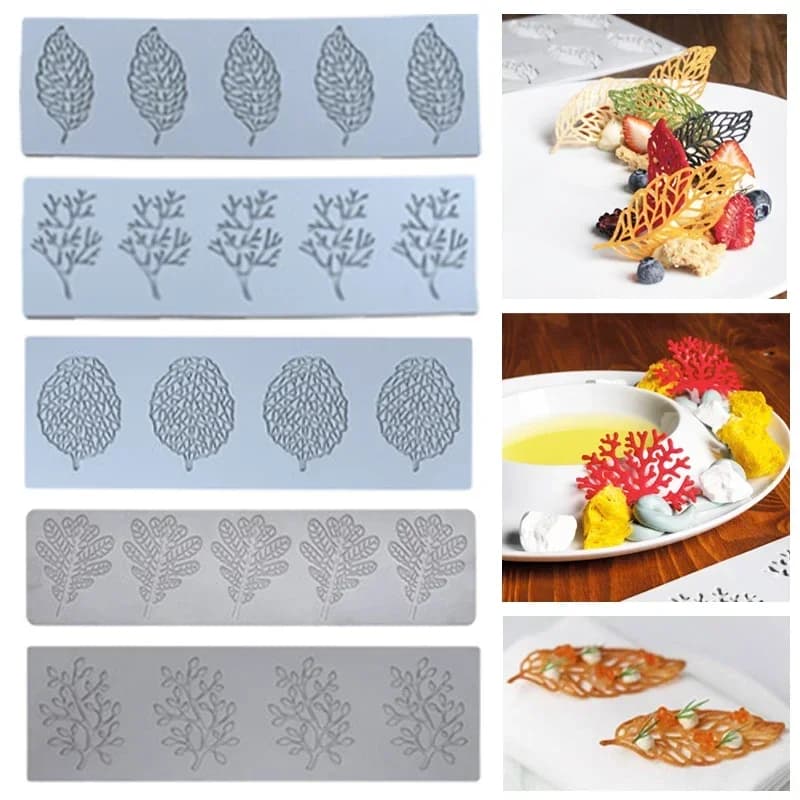 Stampi per fondente a forma di foglia in silicone Stampo per cioccolato per torte Pasticceria Decor Stampi per pasta di gomma da forno Decorazione Tappetino per velo di pizzo di zucchero
