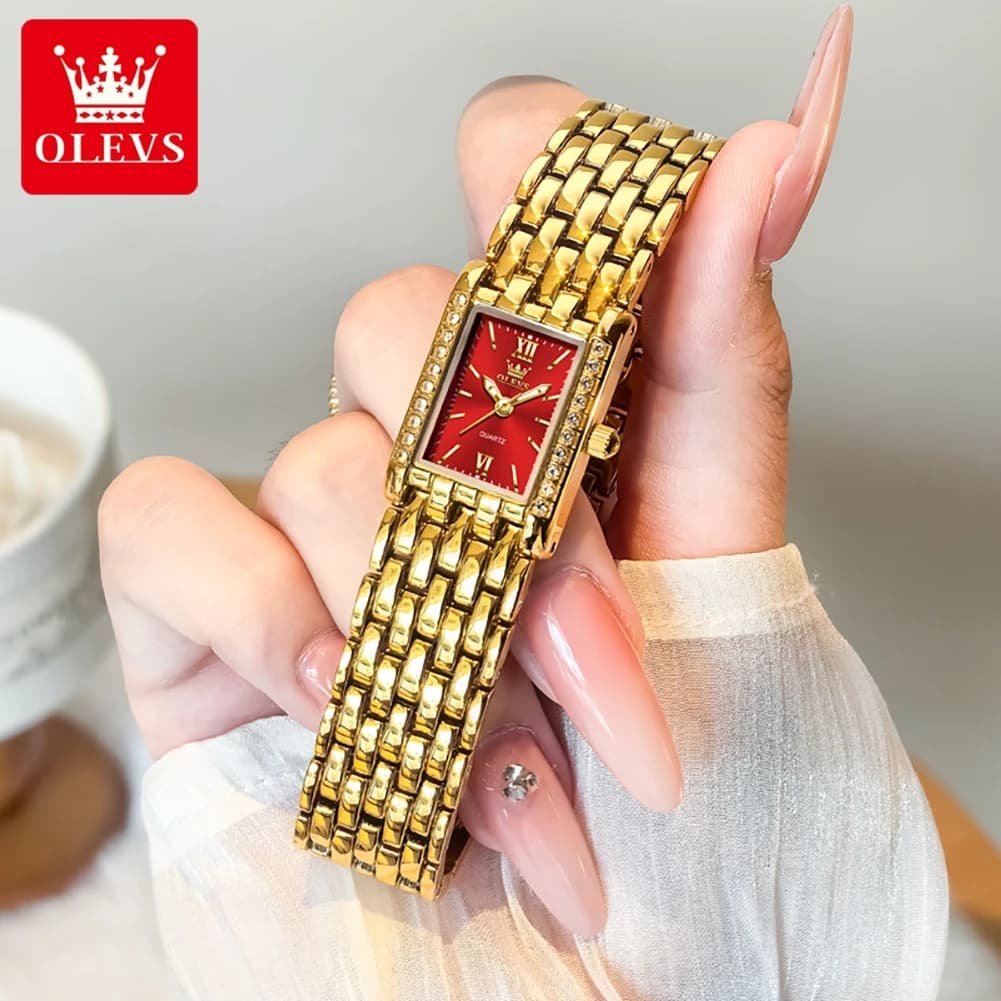 OLEVS 3700 Orologi da donna delle migliori marche Quadrante quadrato Orologio in oro di lusso Orologio al quarzo impermeabile per donna