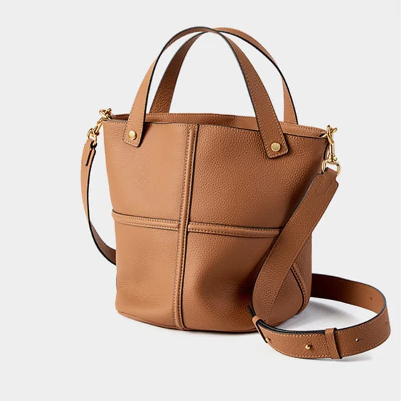 2024 Women Fashion Bucket Shoulder Bag New Design Luxury Cowhide Handbags Genuine Leather Tote Bags Female Messenger Bag