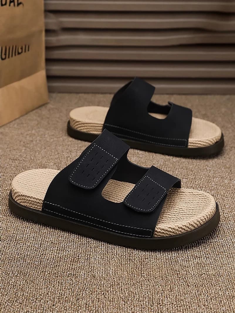 Sandali da uomo Birkent estivi antiscivolo in paglia intrecciata, ciabatte sportive casual da spiaggia, comode scarpe slip-on