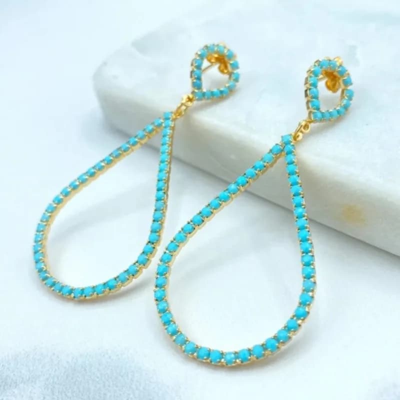 Vintage Luxury Water Droplet Hollow Hanging Earrings With Synthetic Turquoise Women's Elegant Banquet Earrings Jewelry