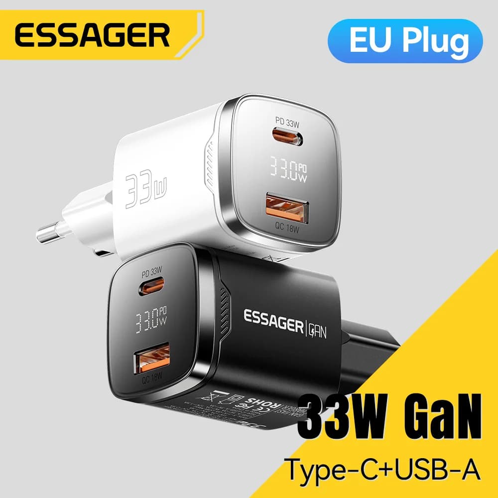Essager 33W GaN USB C Caricatore Display Digitale PD Ricarica Veloce Per iPhone 16 15 14 Max Pro iPad Per Xiaomi Poco Samsung Caricatore