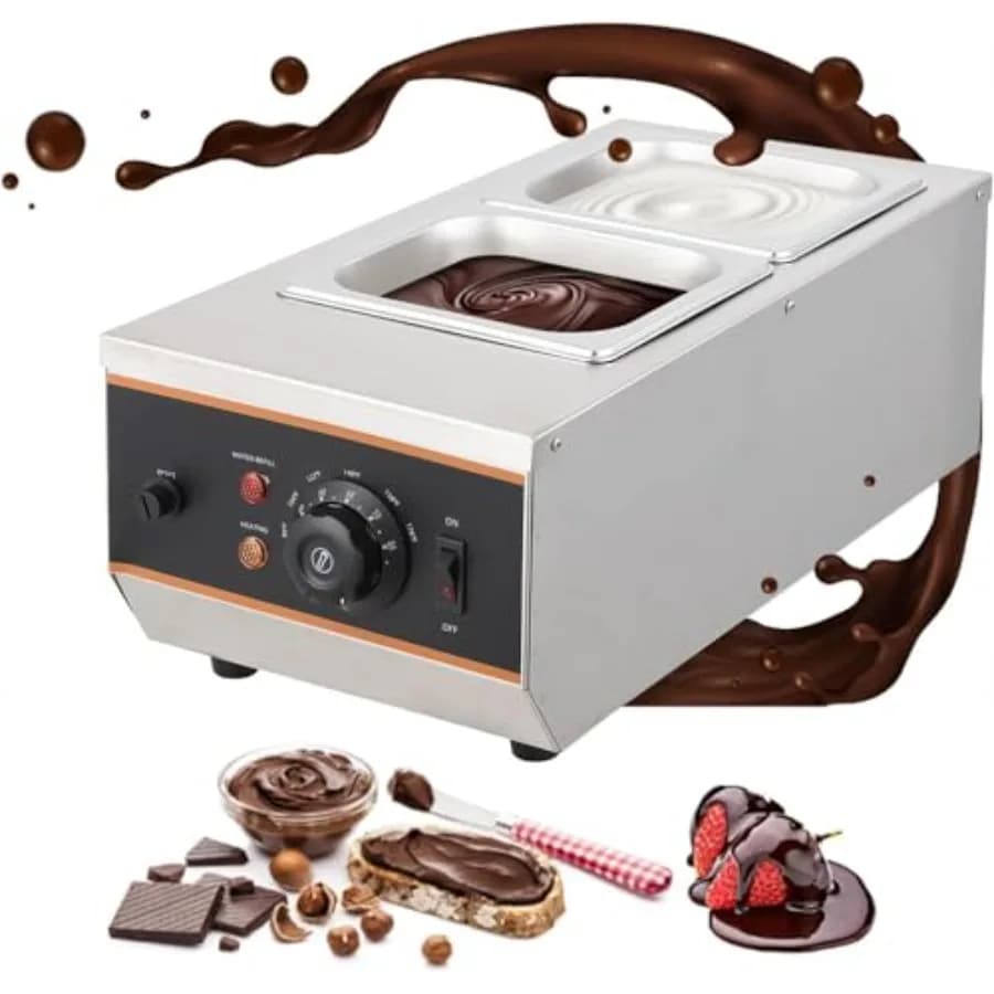 Scaldavivande Elettrico Commerciale in Acciaio Inossidabile Ccity 800W - 1.58 QT (2 Vasche) 6 LBS con Controllo della Temperatura 86185 per Cioccolato