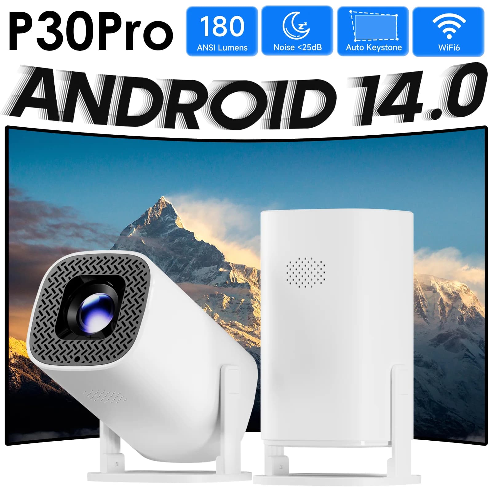HONGTOP Proiettore Intelligente 4K Android 14 WiFi6 Supporta 1080p * 720p Specchio Dello Schermo Smart Home Theater Proiettore Portatile Esterno