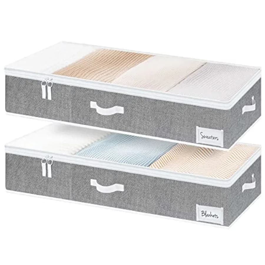 Contenitori Extra Grandi per Organizzazione Sotto il Letto con Maniglie e Portaetichette, Set da 2 Contenitori Ultra Resistenti in Tessuto, Organizzatori per Armadio