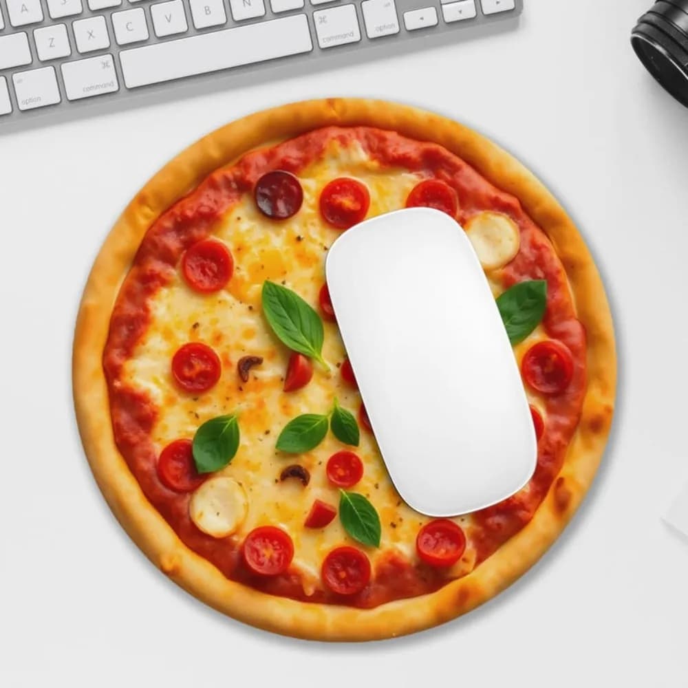 Pizza Pattern Circle Mouse Pad Round Portable Small Mousepad Rubber Base Office Desk Mat Locking Edge Mats Tabletop Decoration