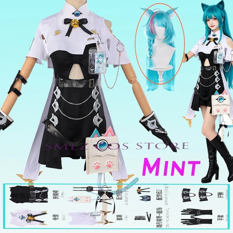 Costume da Gioco Everness NTE Mint, Abito Verde Menta con Cappotto, Set con Parrucca, Outfit per Feste di Halloween per Donne, Gonna