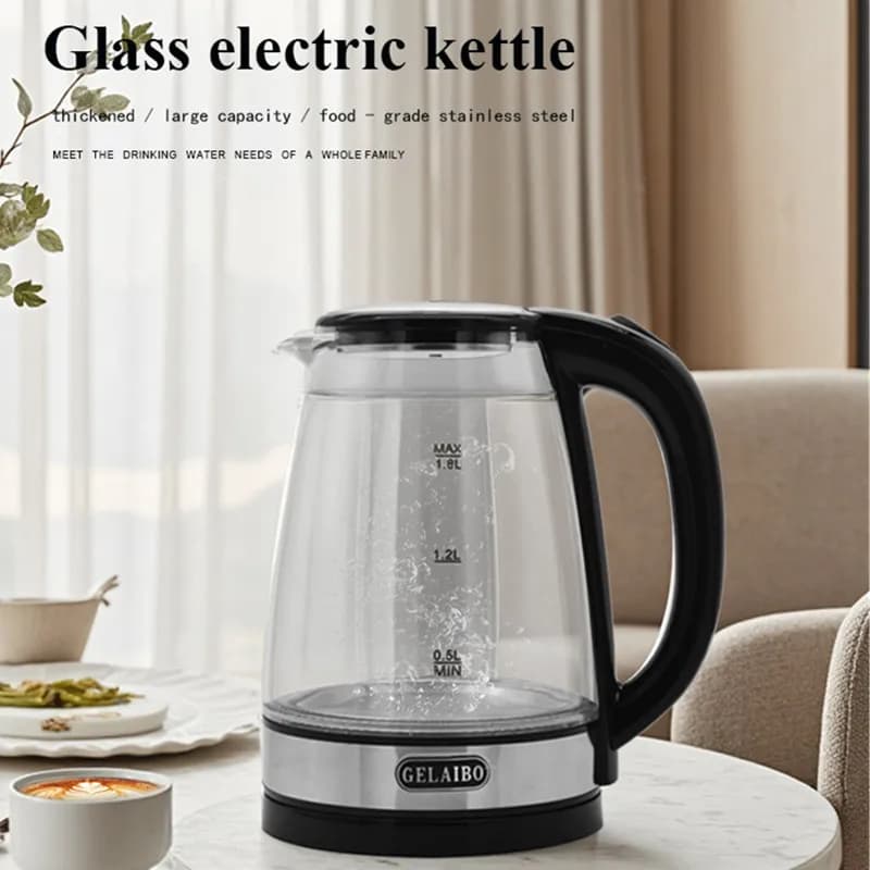 Electric kettle 1.8 liters stainless steel electric heater double layer glass to preserve health with blue LED light kitchen