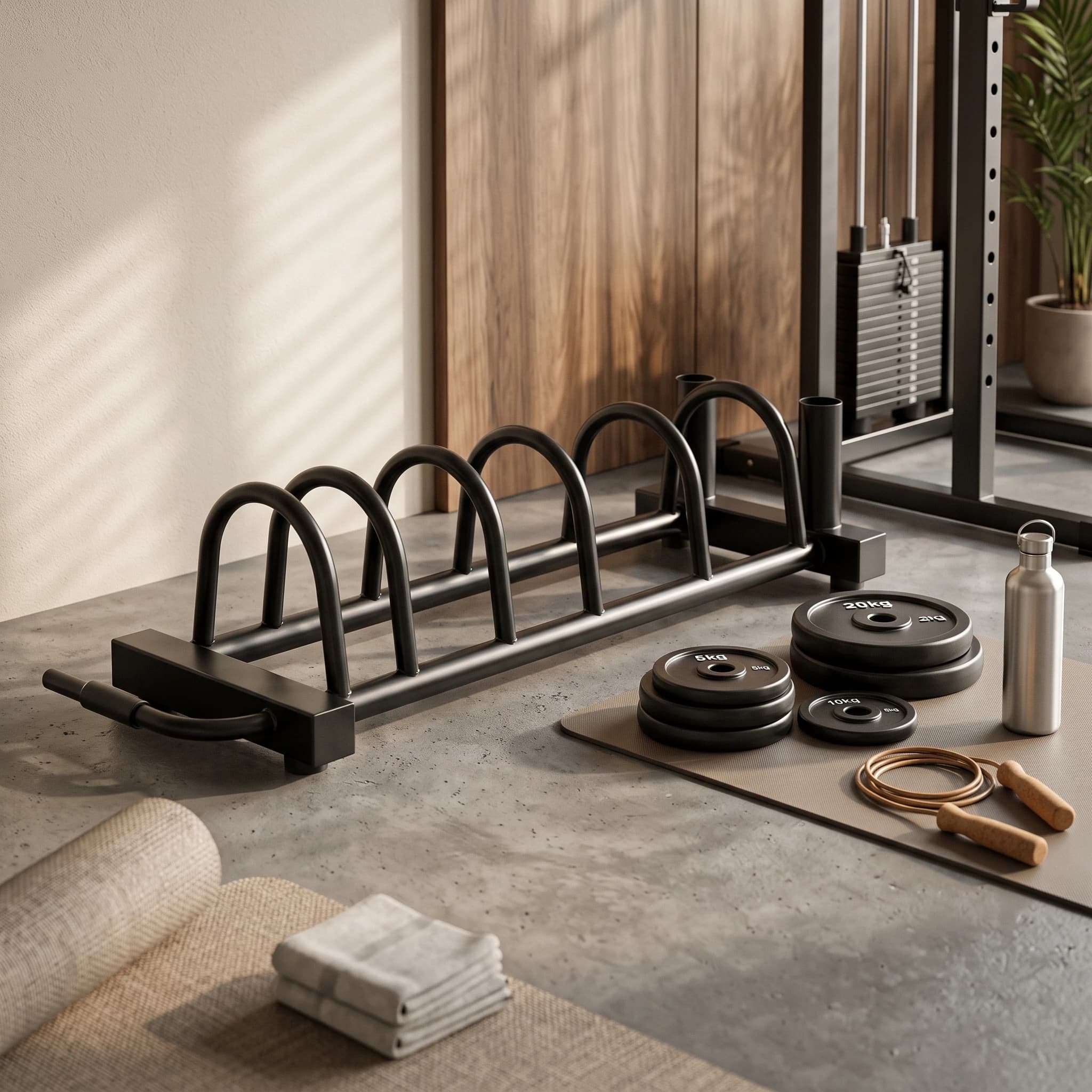 Weight Plate Cart with Wheels Wheeled Weight Rack with Barbell Holders Barbell Holder Stable Gym Organizer Space-Saving