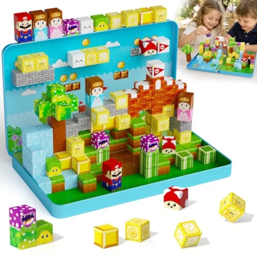 Magnetic Blocks for Travel: 100PCS Portable Tin Tiles - Adventure Figures, Steel Grey, Quiet 40-50dB, 60-Min Play, Compact Car