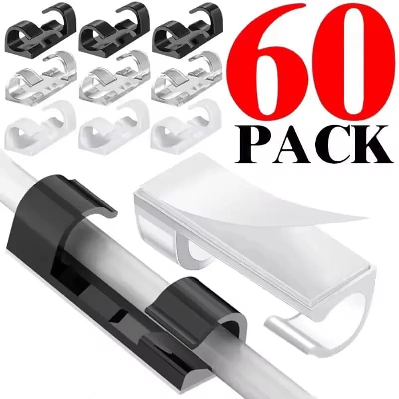 60-5PCS Adhesive Cable Clips Wire Holder for Wall Strong Self-Adhesive Stickers Cord Management Organizer for Desk Car Office