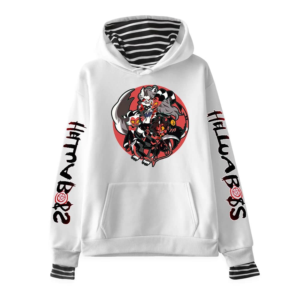 Nuove felpe con cappuccio Helluva Boss donna uomo moda popolare felpa con cappuccio finta in due pezzi felpa Hip Hop Y2k Harajuku Street Anime vestiti