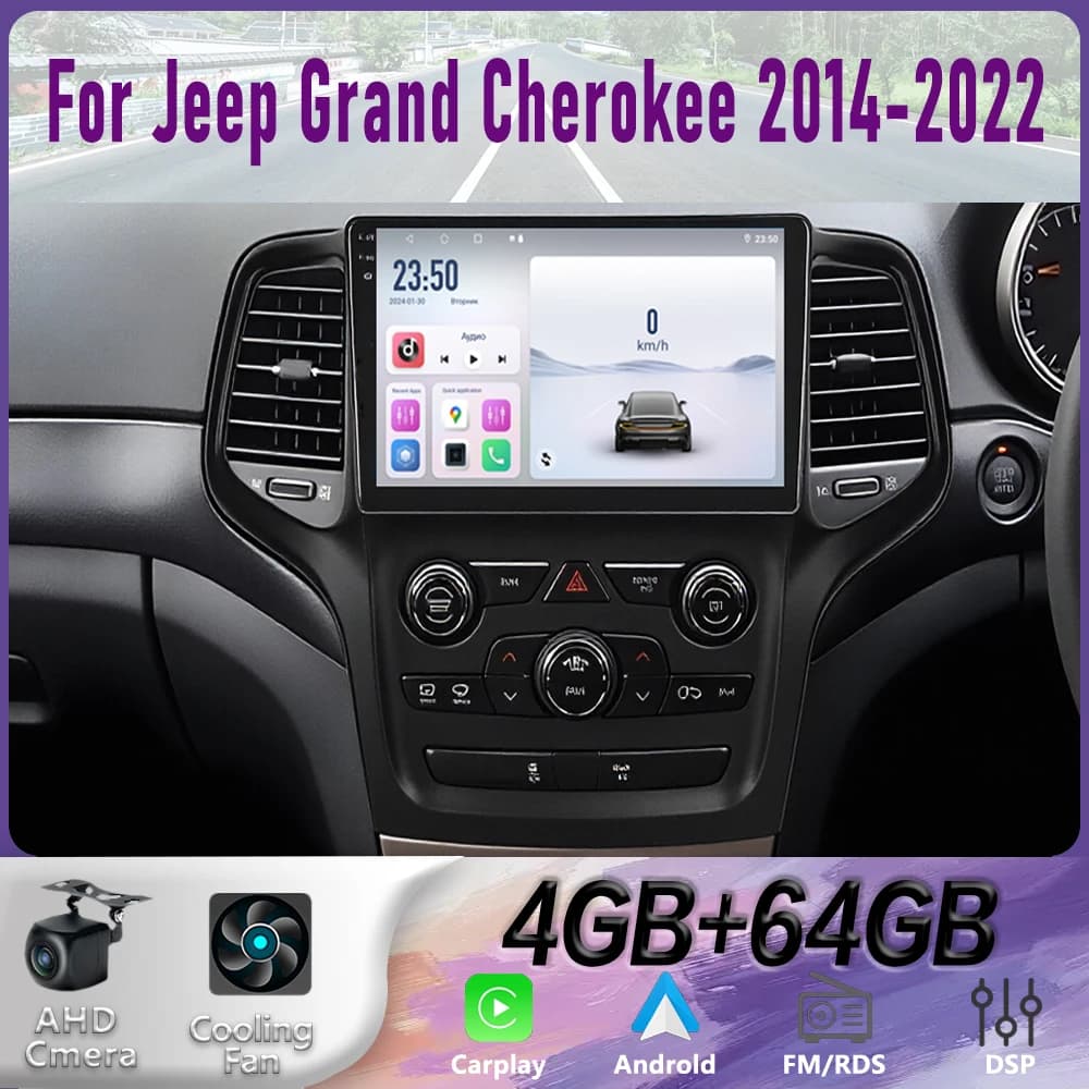 GPS 9" For Jeep Grand Cherokee 2014-2022 Wireless CarPlay Android 15 Car Radio Multimedia Player Head Unit Google Map Camera