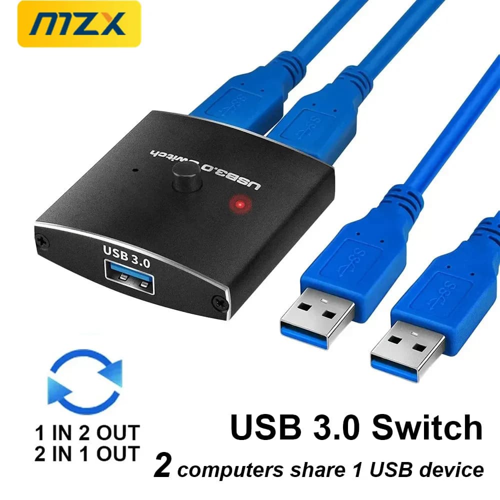 MZX Two-Way USB 3.0 Switch KM Switcher Selector 2 in 1 Out KVM A Hub Hosts Computer Laptop PC Accessories Share Printer Sharing