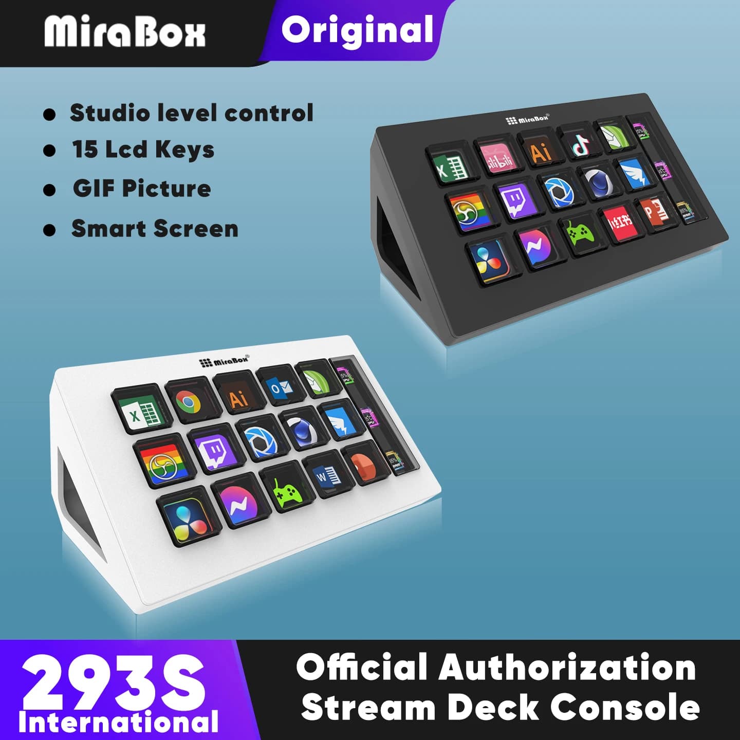Mirabox 293S Stream Deck, Console Live con 10 Tasti LCD, Mini Tastierino Streamdeck, Dock Macropad, Controller per Studio di Streaming