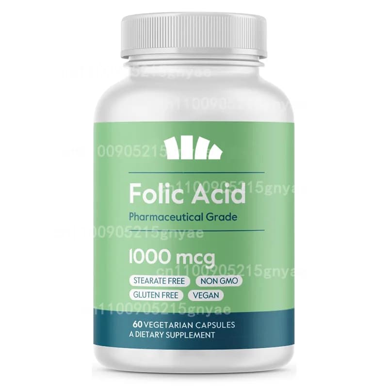 Organic Folic Acid Supplement 1000 Micrograms Containing Lemon Peel Vitamin B9-60 Capsules - High-quality Dietary Supplement