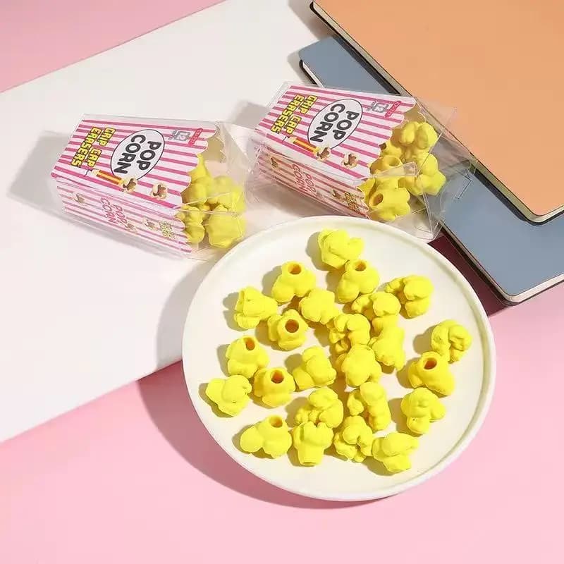 Regalo simpatico cartone animato creativo popcorn set di gomme da cancellare in scatola cancelleria per studenti all'ingrosso materiale scolastico per ufficio di cancelleria Kawai adorabile