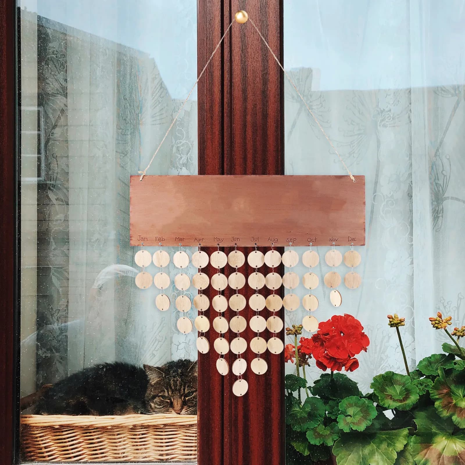 50 Etichette Rotonde in Legno con Fori Pre-Forati e 50 Connettori in Ferro per Calendario Fai-da-Te, Promemoria Compleanno, Lavagna Decorativa per Casa