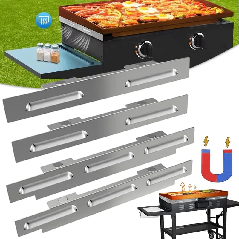 Parabrezza per piastra Blackstone da 17/22/28/36 pollici Scudi antivento magnetici in acciaio inossidabile per contenere accessori per griglia termica