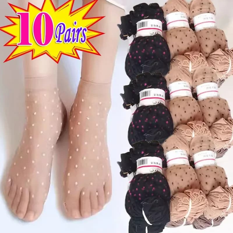 20 pezzi = 10 paia calzini di seta a pois da donna trasparenti sottili e traspiranti estivi in nylon corto stock femminile antiscivolo elasticizzato alla caviglia calzino sexy