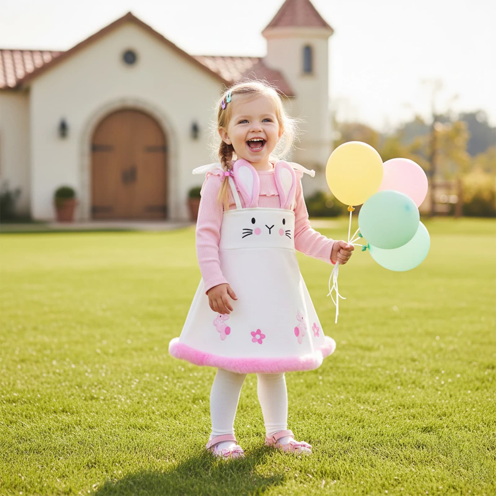 Baby Girls 2Pcs Easter Outfits Long Sleeve Romper + Bunny Suspender Dress Set Newborn Clothes