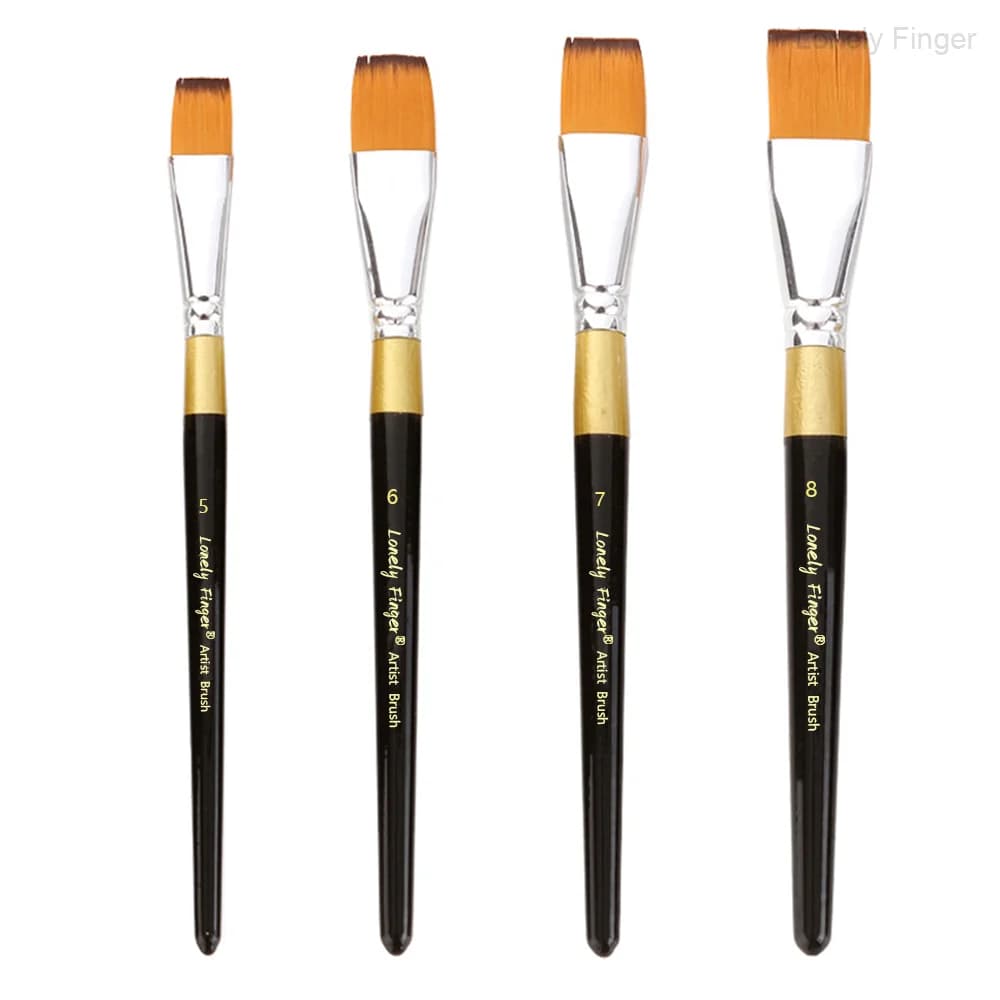 1/4pcs Single Flat Paint Brushes #5-#8 for Acrylic Painting, Paint Brushes with Wooden Handle for Acrylic, Watercolor, Oil, Craf